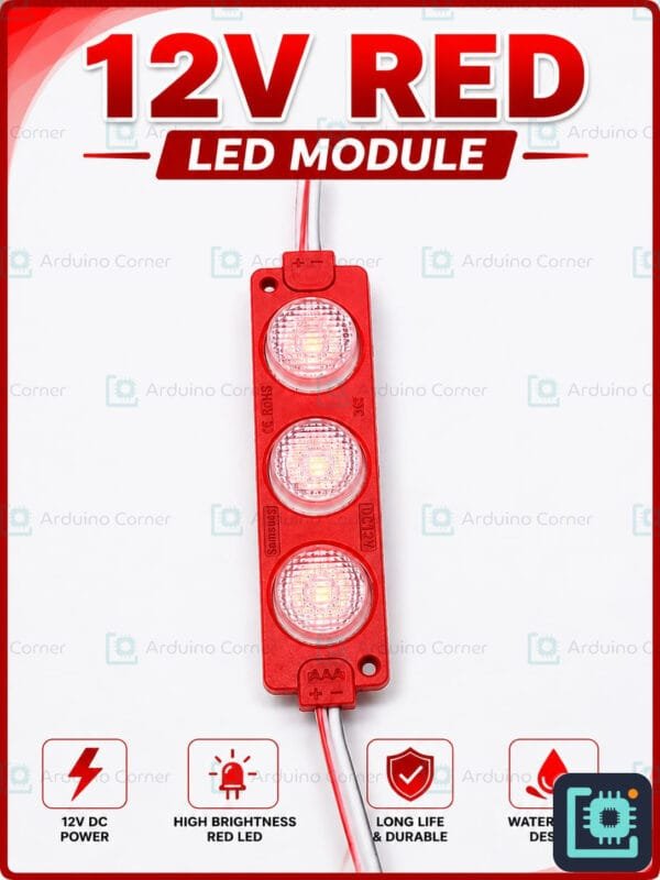 SMD 3030 LED Module — 3 LED, DC 12V, Waterproof (Red)