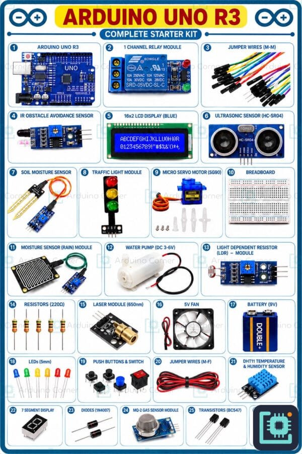 Arduino Uno R3 Starter Kit — Complete Beginner Electronics Kit (with Case)