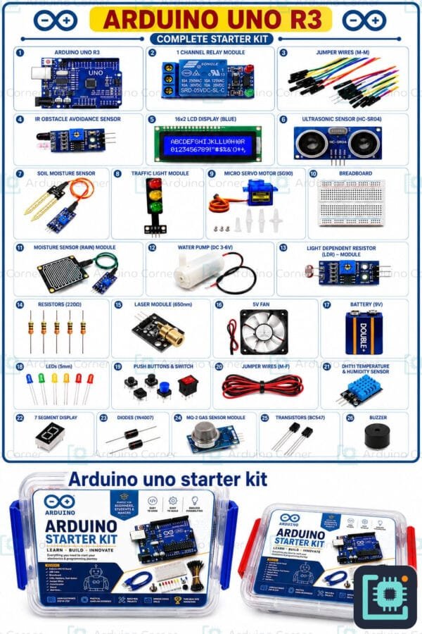 Arduino Uno R3 Starter Kit — Complete Beginner Electronics Kit (with Case)