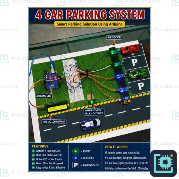Arduino 4-car parking system project — IR sensor smart parking with LED and LCD