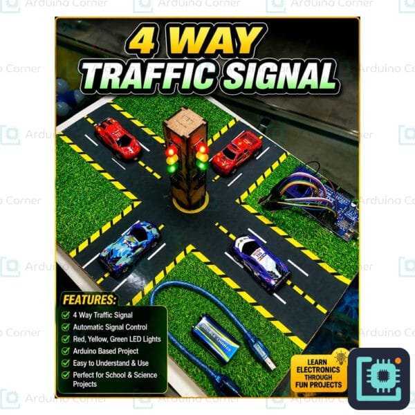 Arduino 4-way traffic signal project — automatic traffic light model on road diorama Arduino 4-way traffic signal project — automatic traffic light model on road diorama