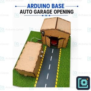 Arduino automatic garage door opening project — wooden smart garage model with road