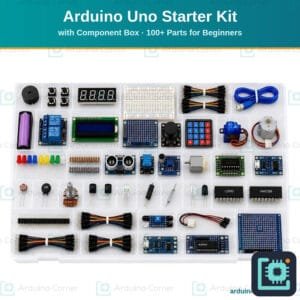 Arduino Uno starter kit with component box — 100+ parts including LCD, sensors, motors and breadboard