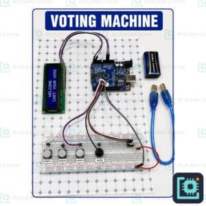 Arduino voting machine project — Arduino Uno with 16x2 LCD, push buttons and breadboard