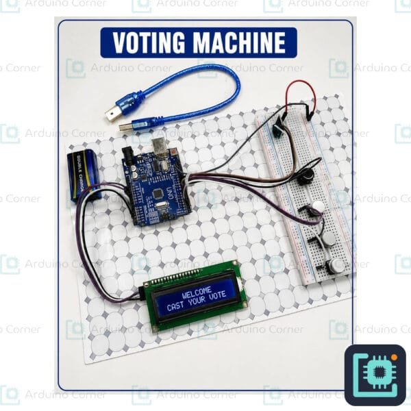 Arduino voting machine project — Arduino Uno with 16x2 LCD, push buttons and breadboard