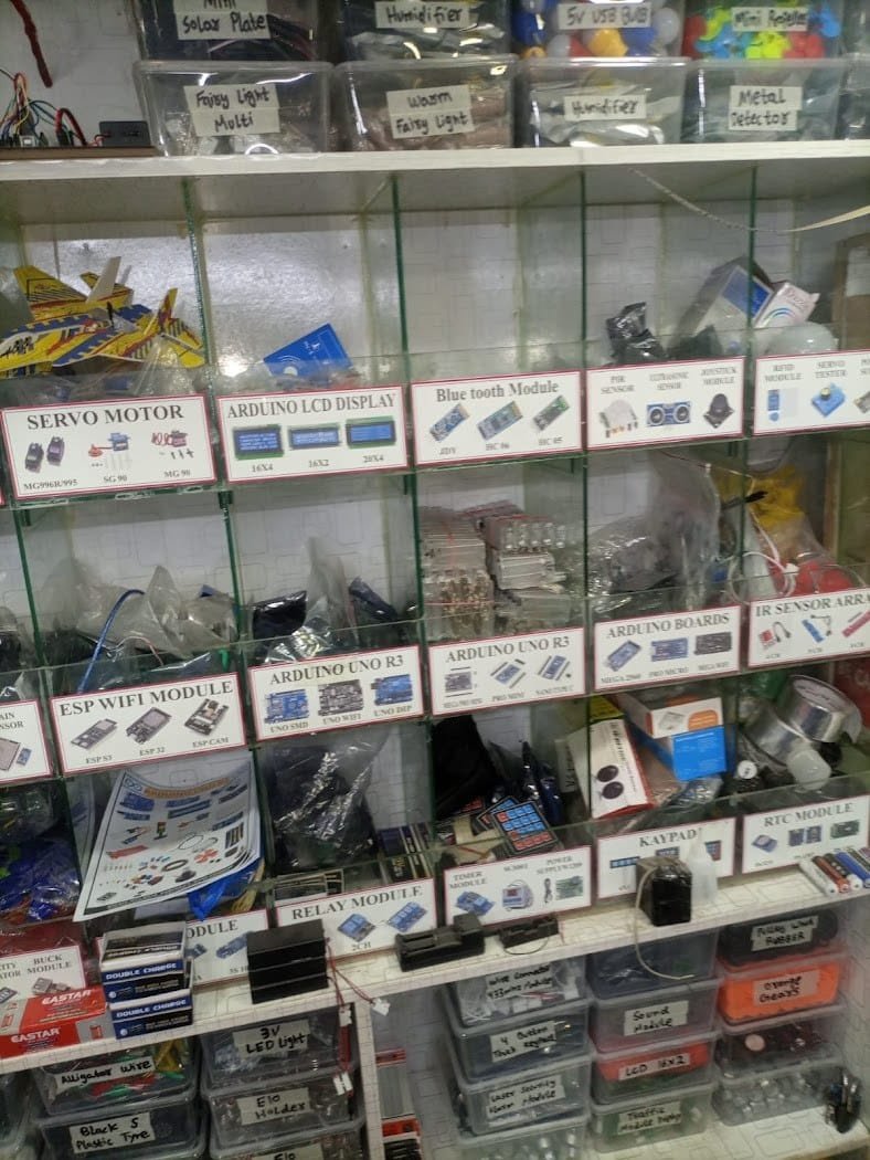 Inside Arduino Corner — shelves of Arduino boards, sensors and modules in Rawalpindi
