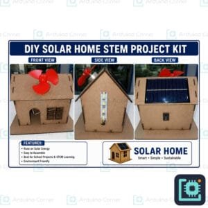DIY solar home STEM project kit — wooden model house with solar panel, fan and LED light