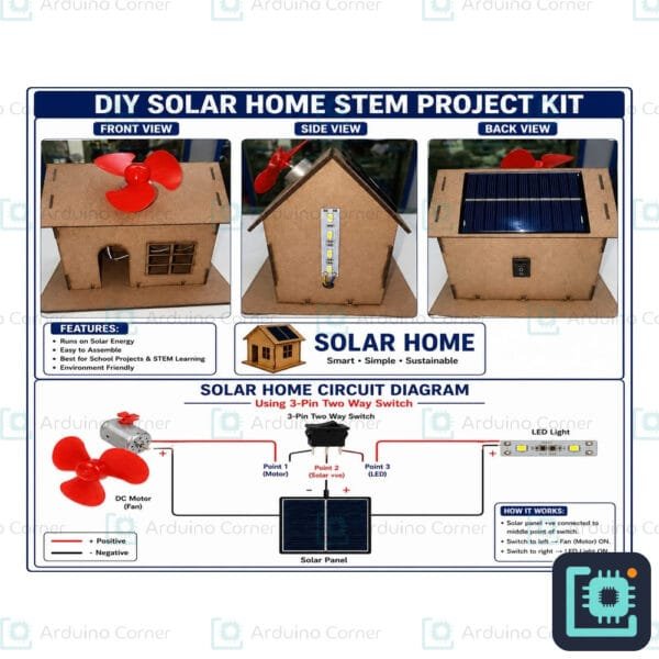 DIY solar home STEM project kit — wooden model house with solar panel, fan and LED light