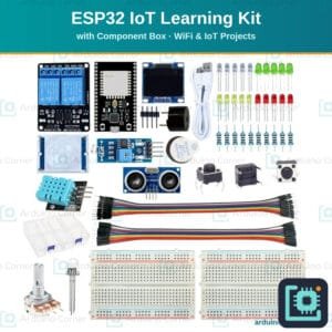 ESP32 IoT Starter Learning Kit with Component Box — WiFi Projects Kit for Beginners ESP32 IoT learning kit with component box — ESP32 board, OLED, sensors, relay and breadboards