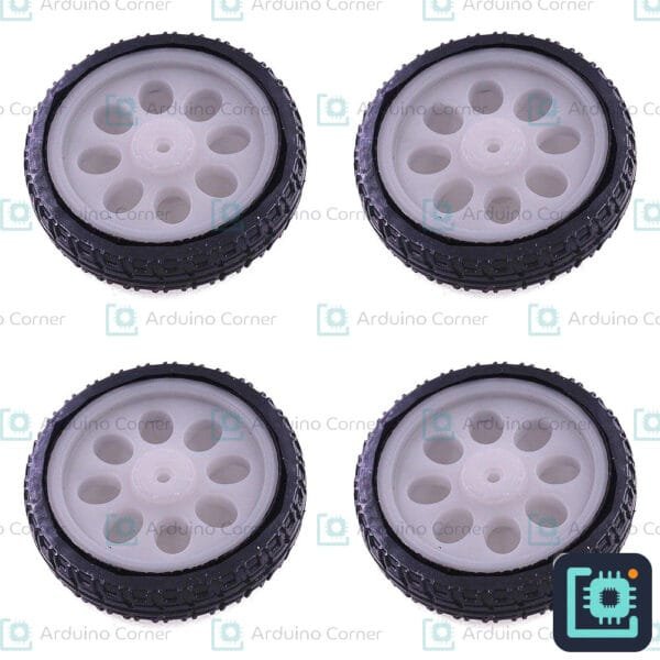 65mm Robot Wheels for TT/BO Motor — Set of 4 (Black Tyre, White Rim) 65mm Robot Wheels for TT/BO Motor — Set of 4 (Black Tyre, White Rim)