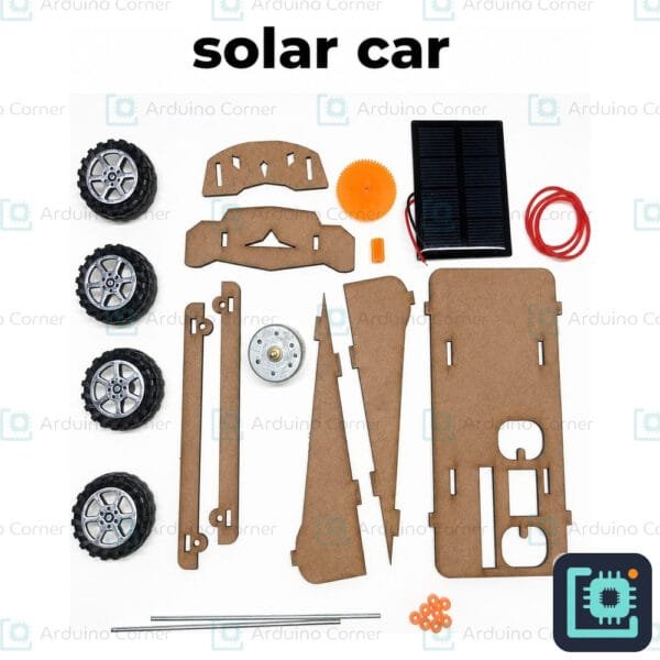 DIY solar car STEM project kit — wooden model car with solar panel and DC motor