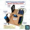 Arduino DHT11 temperature and humidity monitor with 16x2 LCD and a relay that switches a fan on when it gets hot