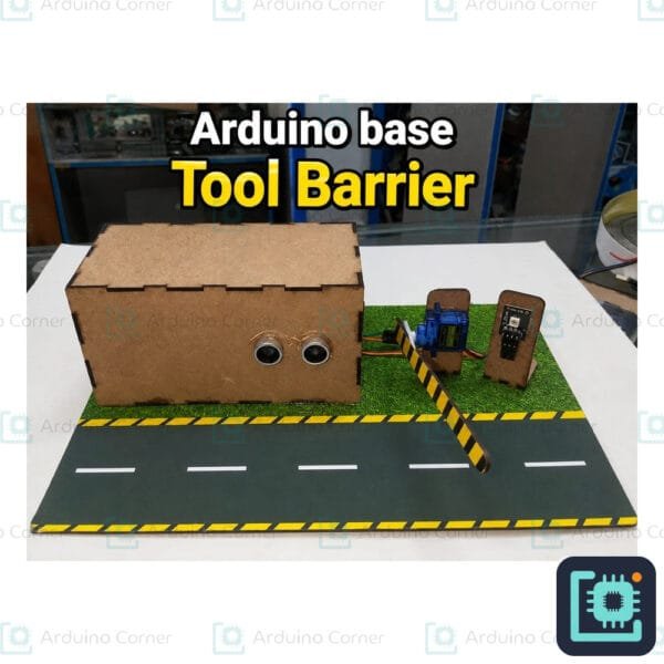 Arduino automatic toll barrier gate project — ultrasonic sensor detects a car and a servo opens the boom gate