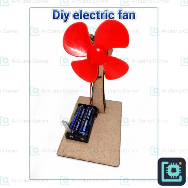 DIY electric fan STEM project kit — wooden table fan powered by a DC motor and AA batteries